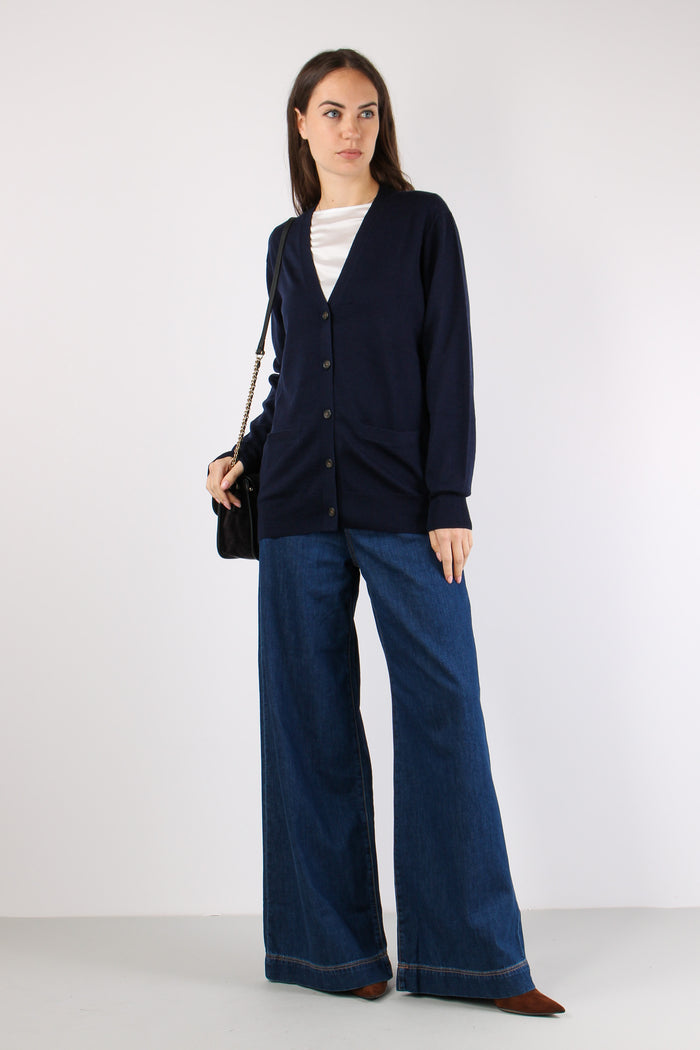 Cardigan Over Tasche Applicate Hunter Navy