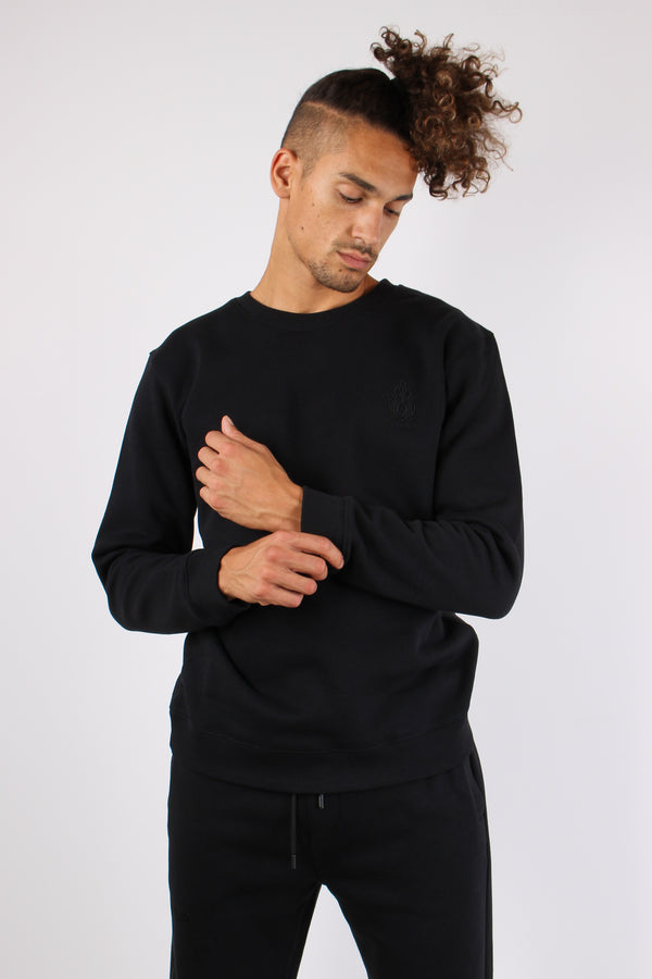 Felpa Girocollo Logo Ricamo Nero-2