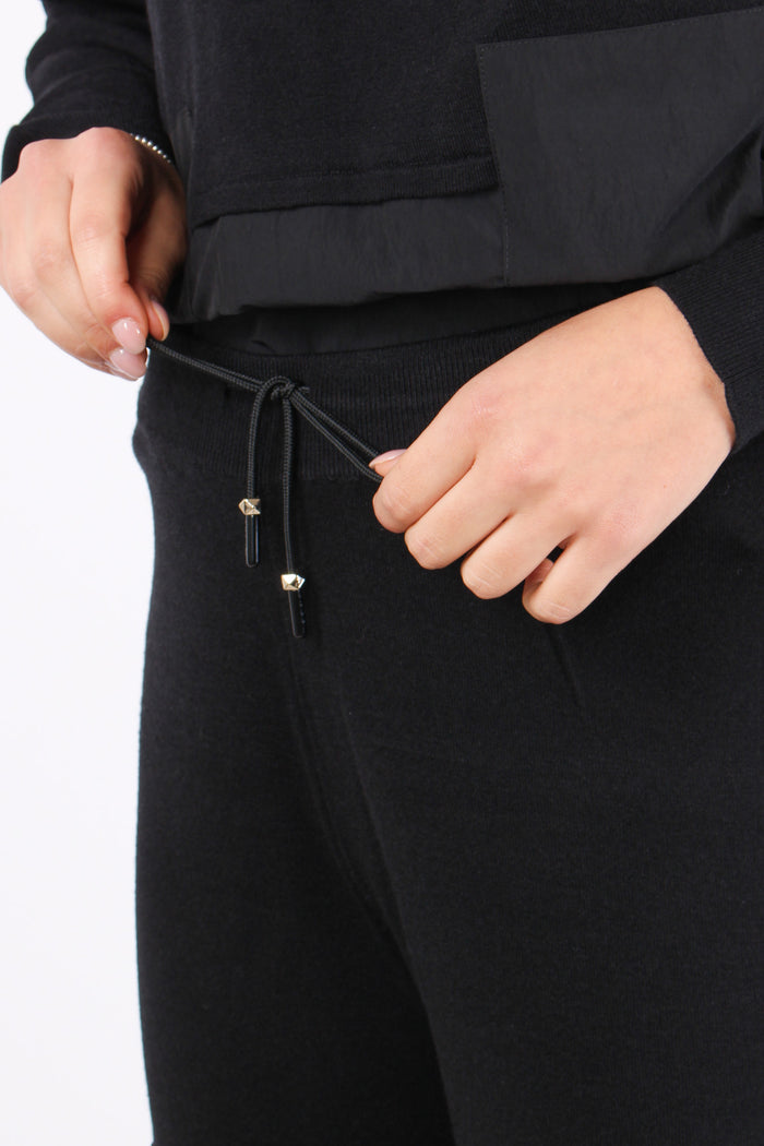 Pantalone Maglia Tasche Nylon Nero-7
