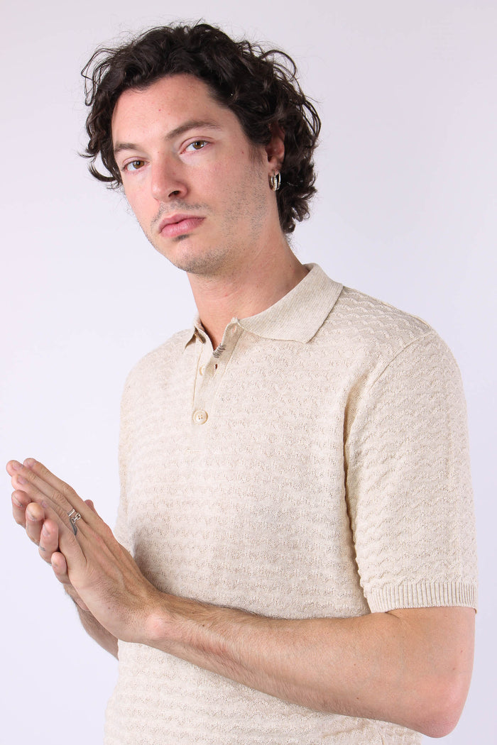 Polo Cotone Lavorato Beige-7