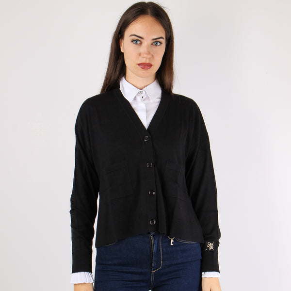 Cardigan Over Viscosa Lana Nero-2