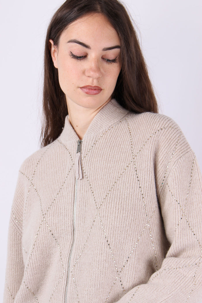 Giacca Ricamo Strass Beige-6