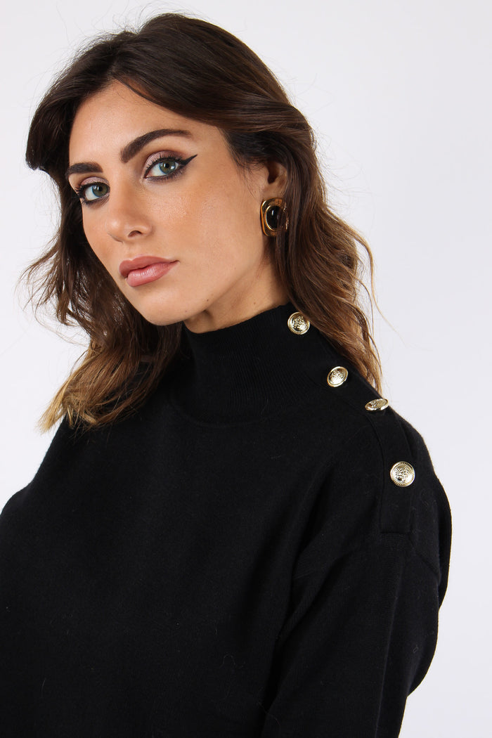 Collo Alto Viscosa Bottoni Oro Nero-7