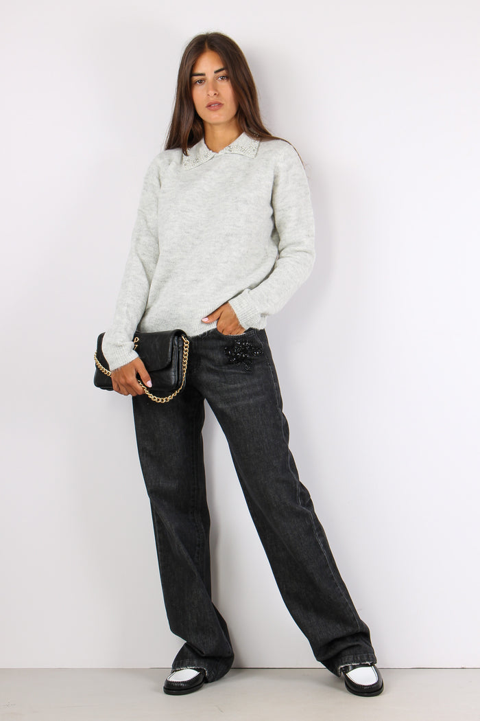 Dewen Denim Applicazione Fiore Nero