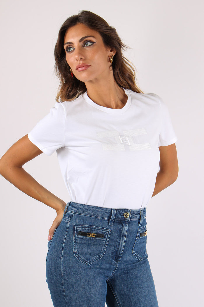 T-shirt Logo Ricamo Gesso-4