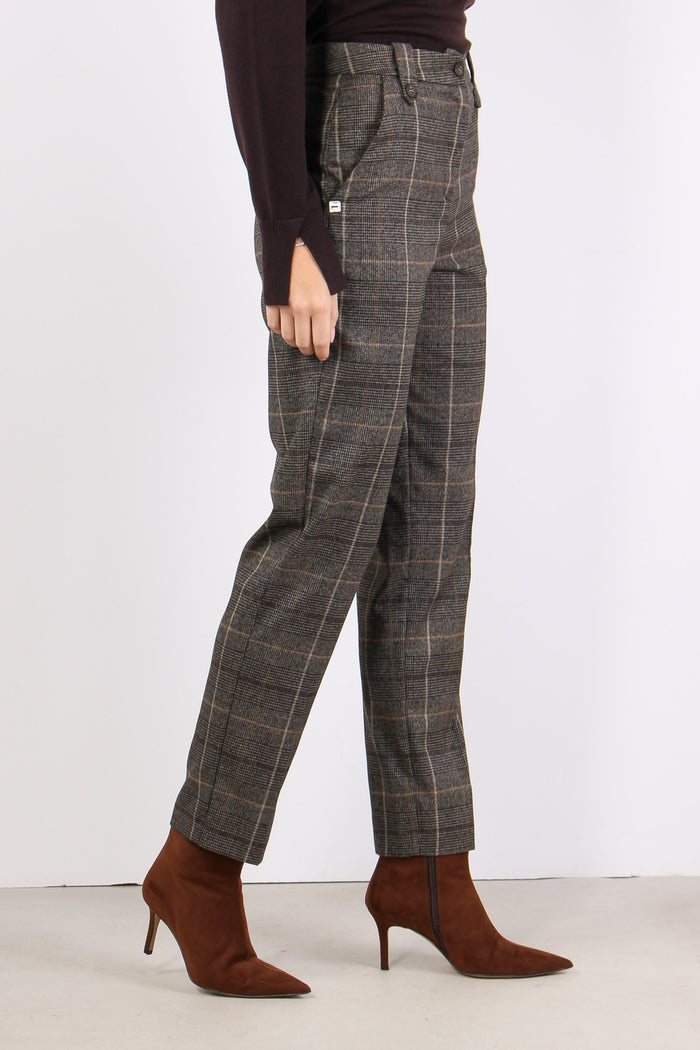 Pantalone Dritto Quadri Caffe-7