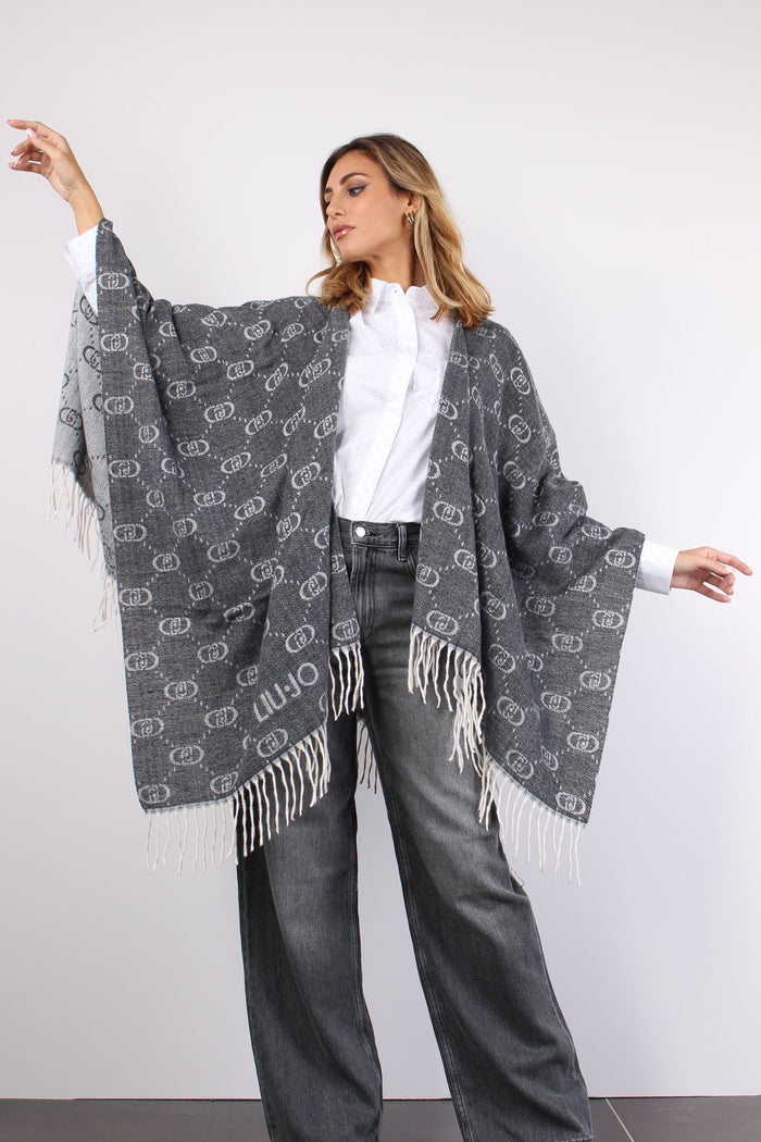 Poncho Frange Maxi Logo Grey Cloud-3