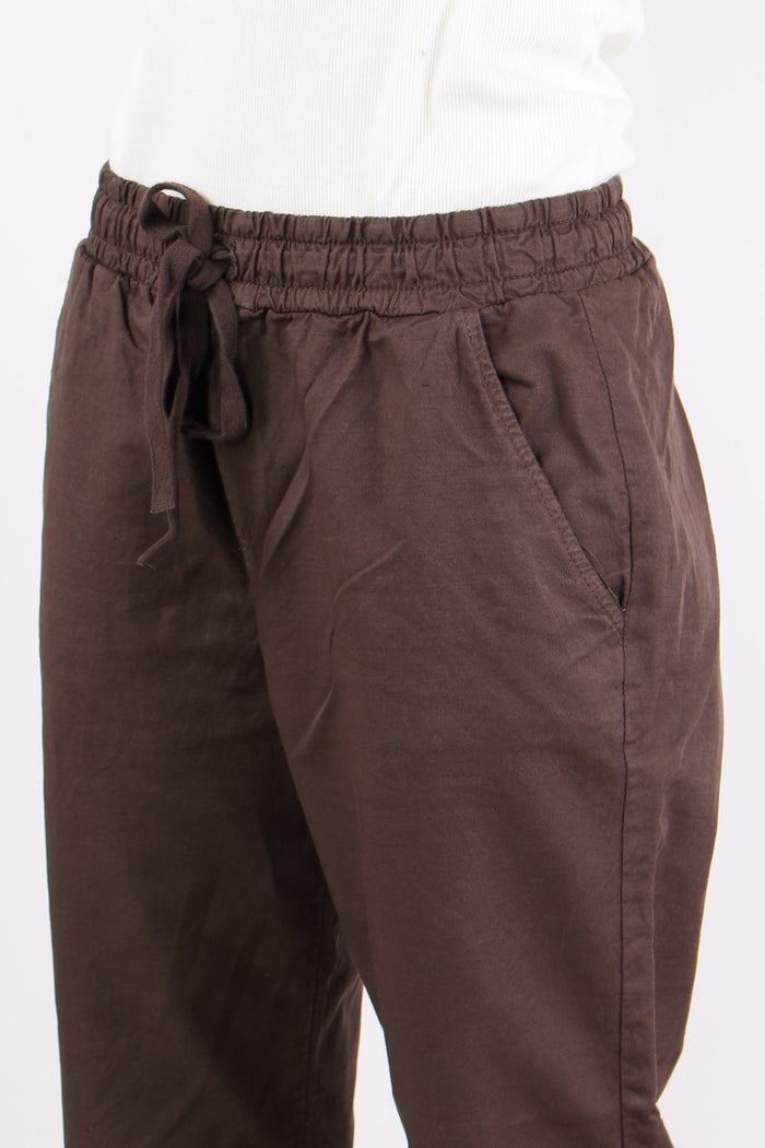 Pantalone Jogging Misto Lino Cioccolato-7