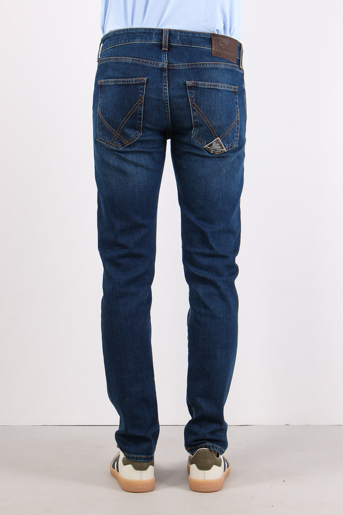 Denim Slim Cuciture Contrasto Denim Scuro-4