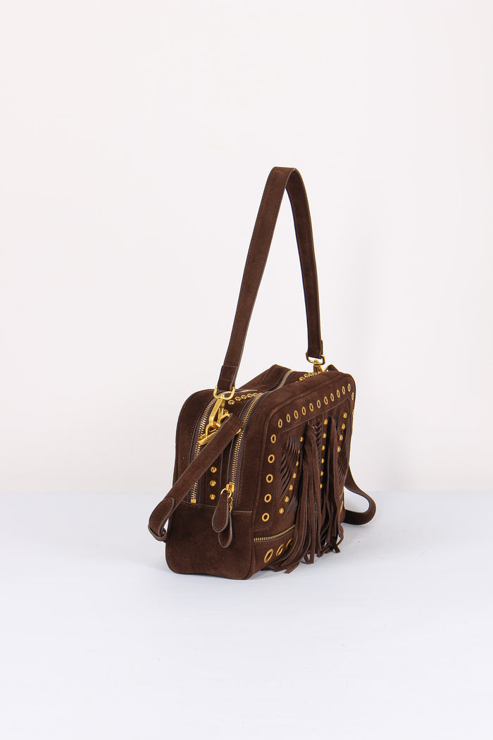 Bauletto Camoscio Frange Dark Brown-6