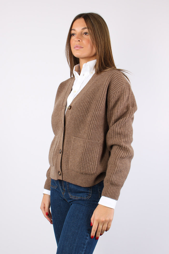 Cardigan Inserto Tasche Light Brown-2