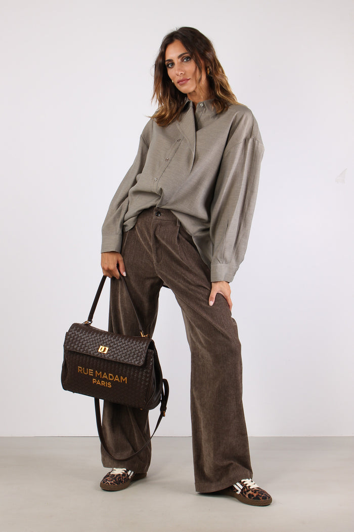 Pantalone Palazzo Velluto Liscio Fango