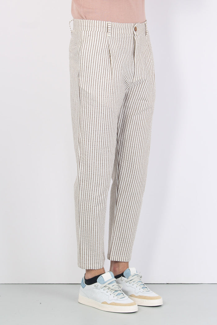 Pantalone Cotone Gessato Beige/bianco-5