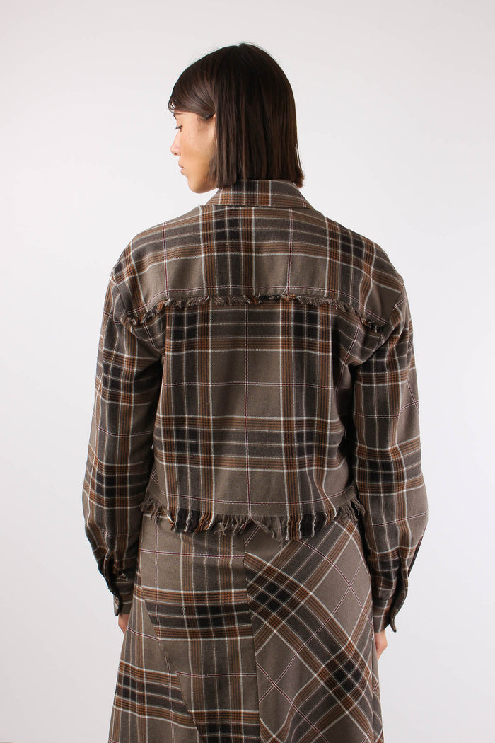 Camicia Corta Check Sfrangiata Tortora-4