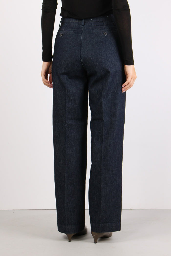 Pantalone Tela Denim Flare Denim Scuro-5