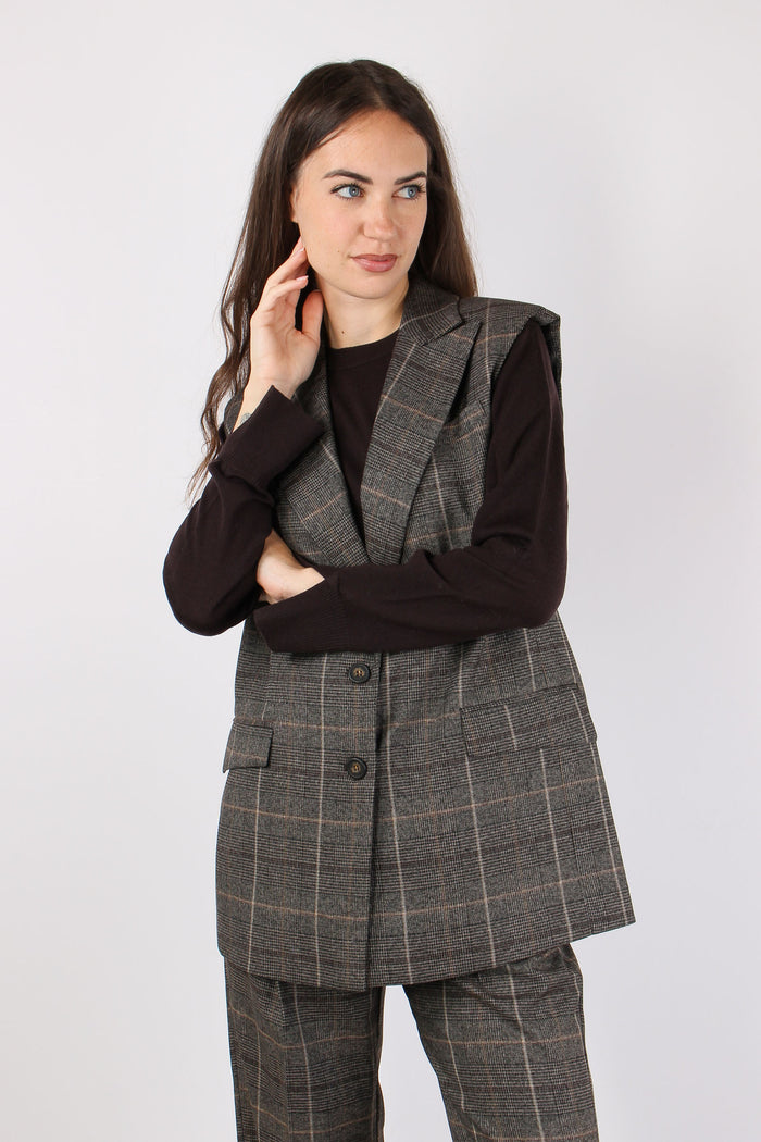 Gilet Lungo Quadri Caffe-3