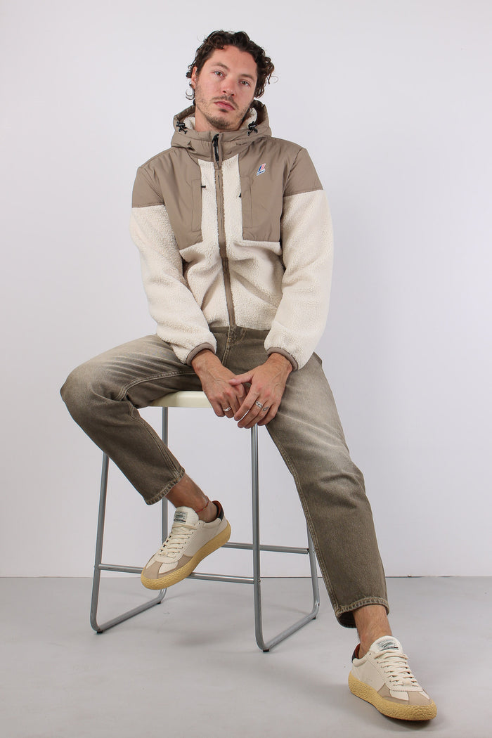 Giubbotto Cappuccio Inserto Teddy Beige/ecru