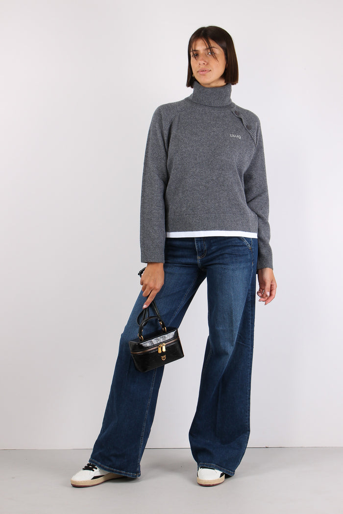 Collo Alto Inserto T-shirt Grigio Melange