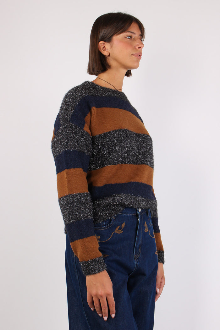 Maglia Riga Lurex Cuoio/blu-6