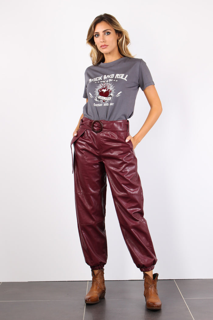 Pantalone Ecopelle Cintura Dark Wine