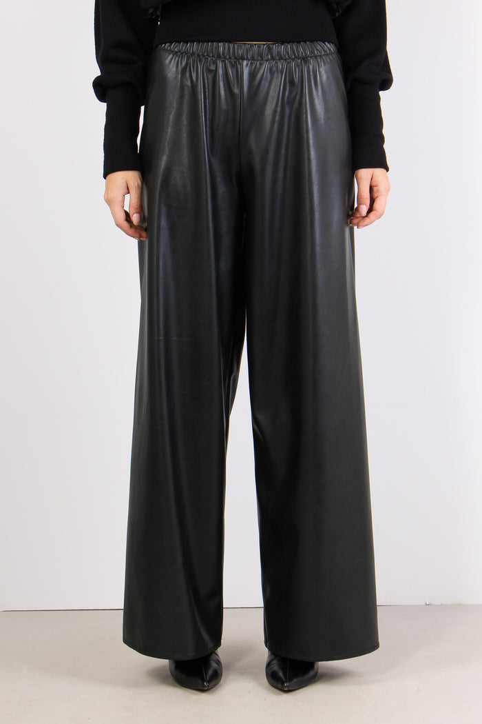 Pantalone Scampanato Ecopelle Nero-4