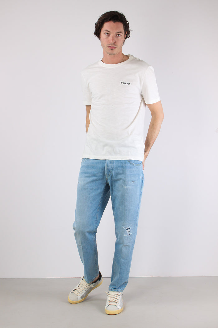 T-shirt Cotone Fiammato Logo Patch Alabastro-6