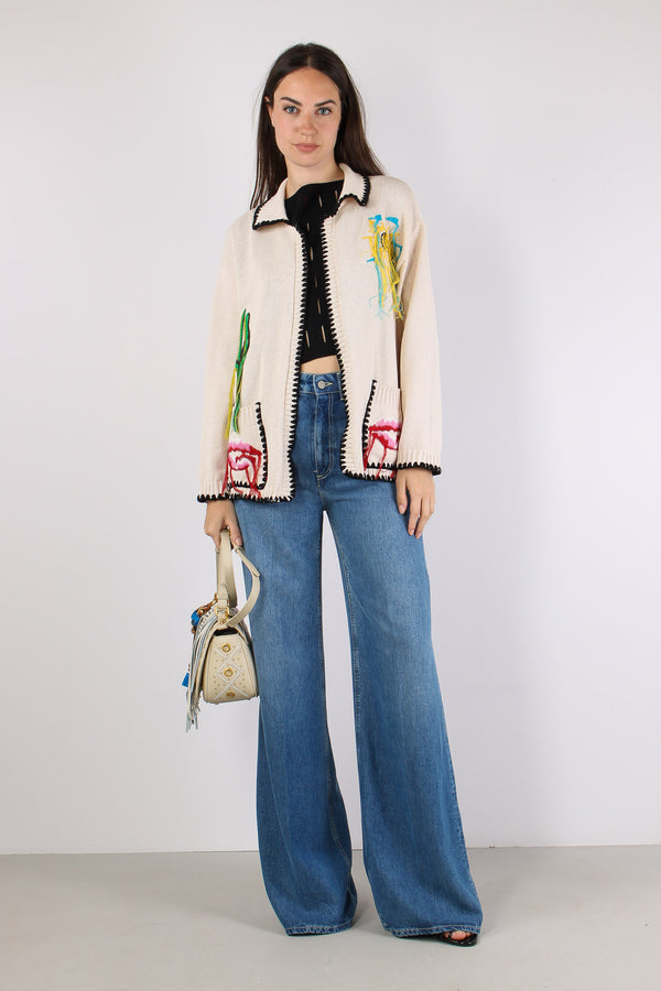 Cardigan Ricami Panna