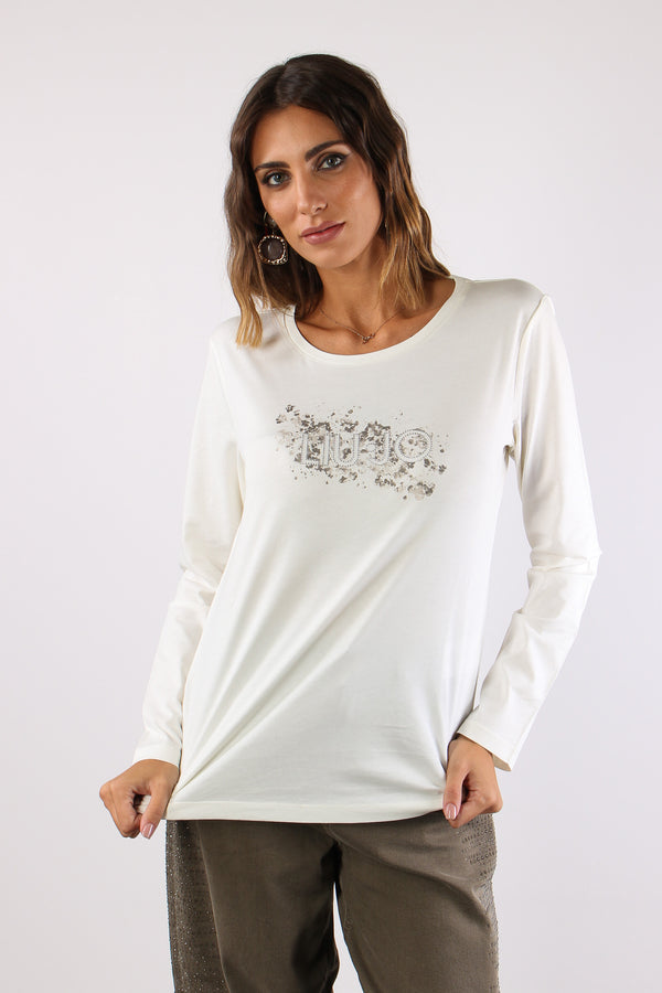 T-shirt M/l Stampa Scritta Bianco Lana/macchia-2