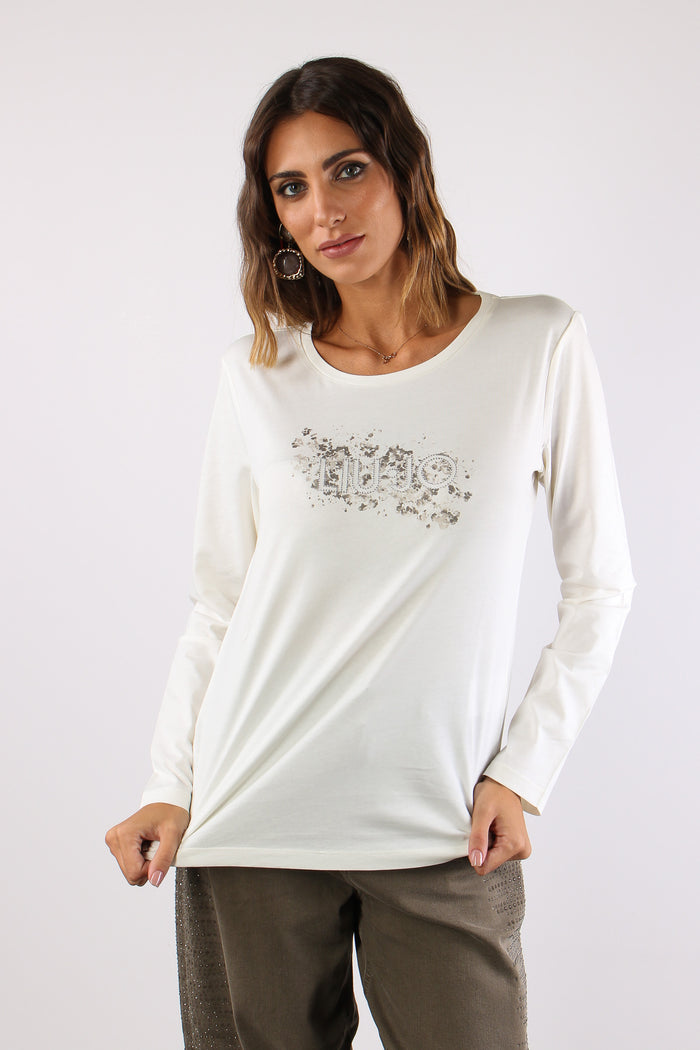 T-shirt M/l Stampa Scritta Bianco Lana/macchia-2