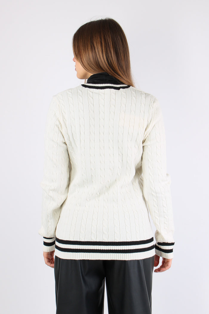 Maglia Treccia Scavo V Bianco Burro-5