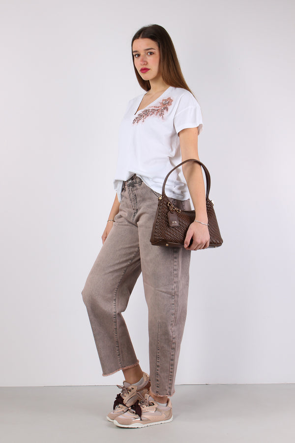 Jeans Barrel Sporcato Rosa