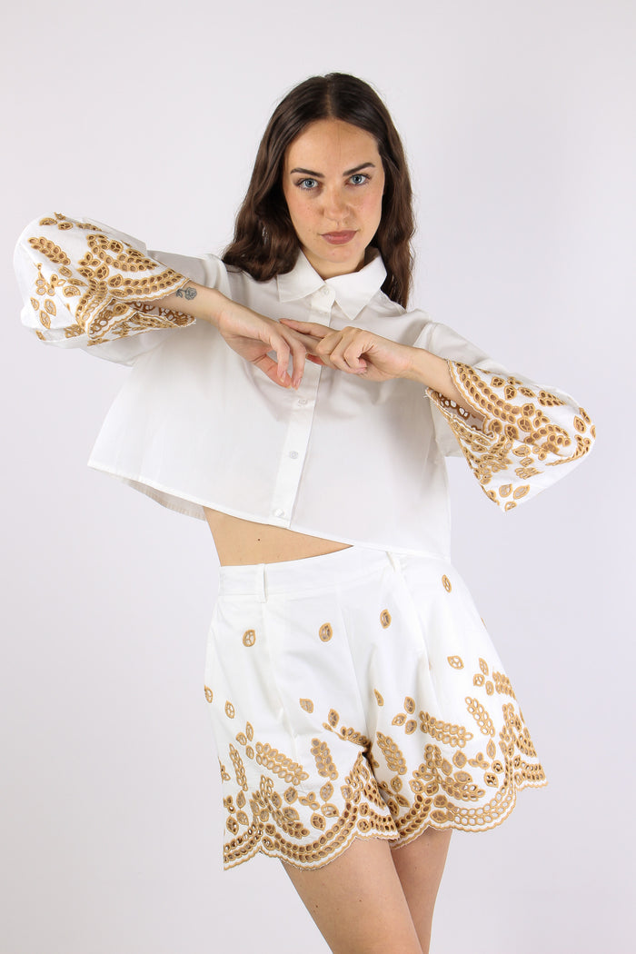 Camicia Crop Sangallo Bianco