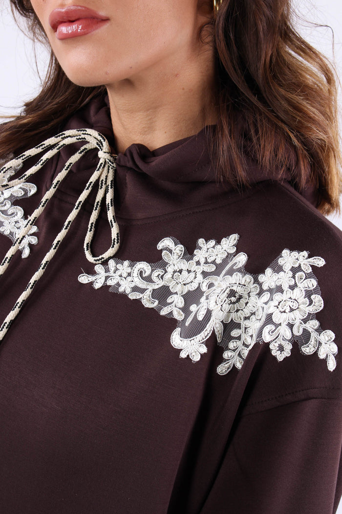 Felpa Cappuccio Inserto Pizzo Moro-10