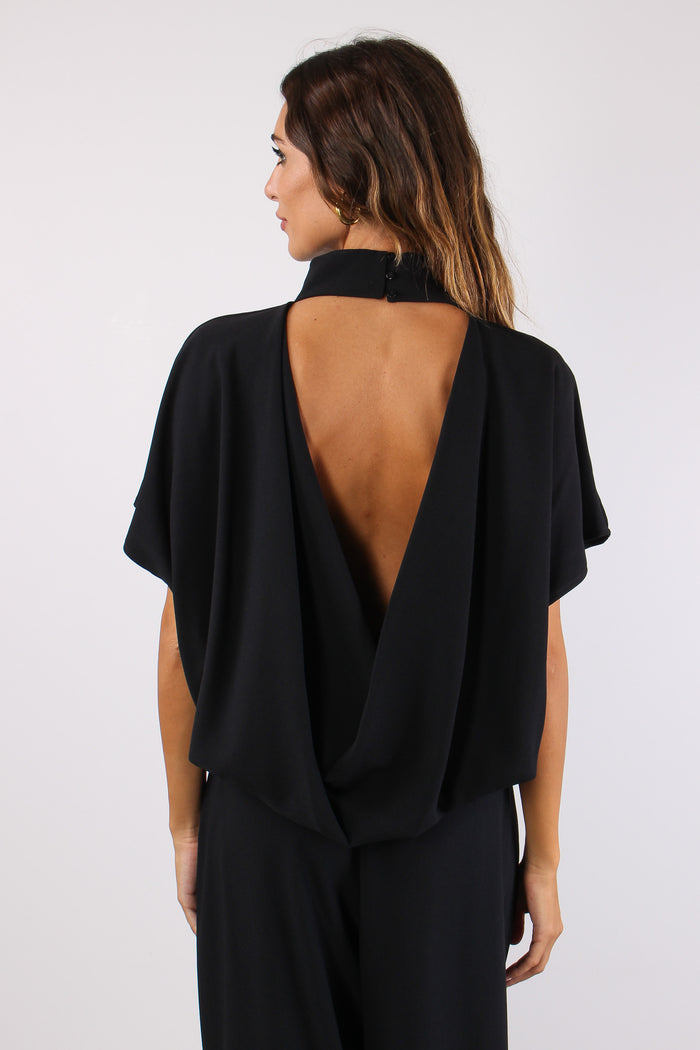 Maglia Crepe Apertura Schiena Nero-3