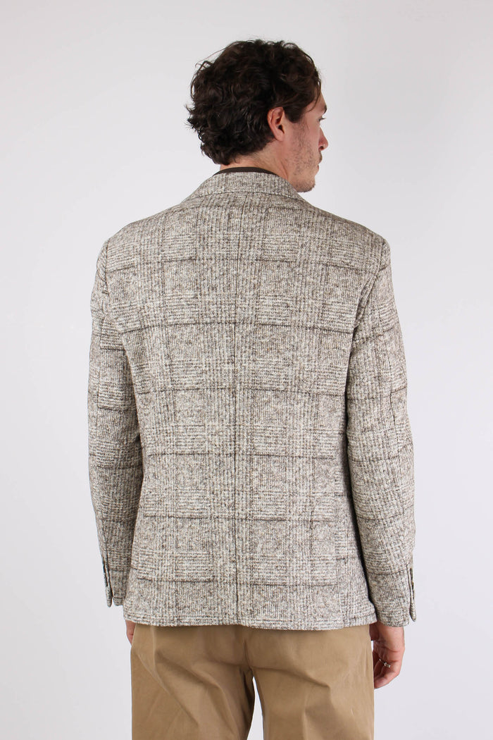 Giacca Lana Maxi Qaudri Panna/grigio-5