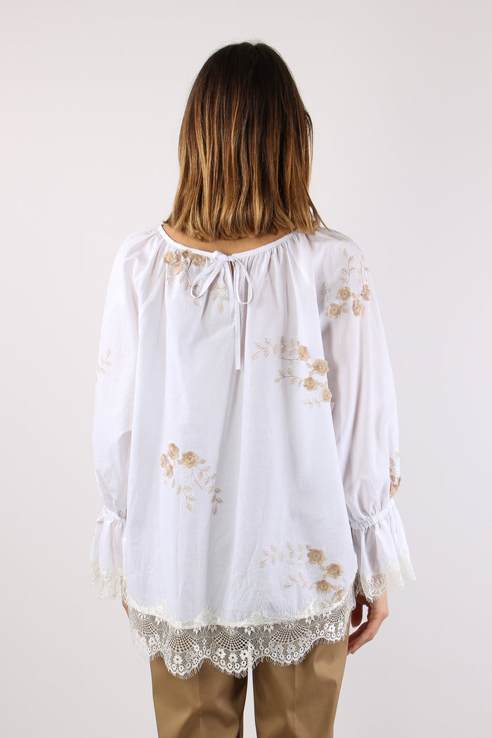 Blusa Scollo Barca Ricamo Fior Bianco-6