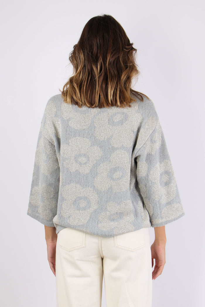 Maglia Girocollo Fiori Grigio-3