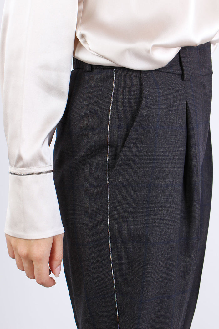 Pantalone Quadri Monile Blu/marrone-8