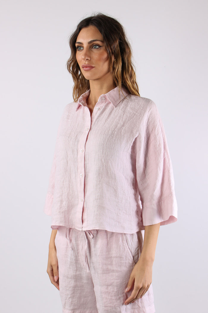 Camicia Cropped Manica 3/4 Rosa-3