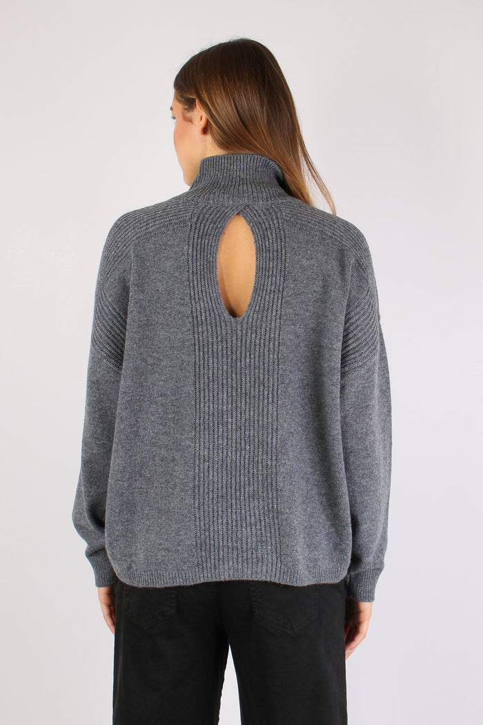 Maglia Collo Alto Applicazioni Grigio Melange-5