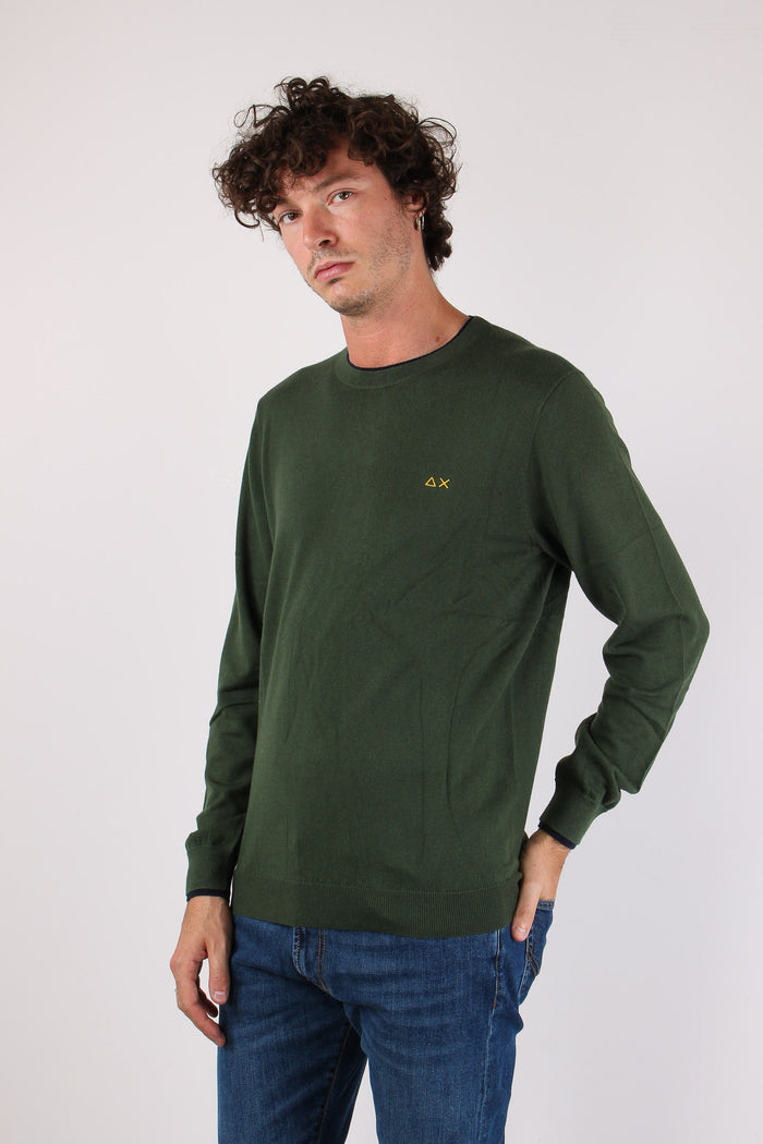 Maglia Girocollo Profilo Contrasto Verde-3
