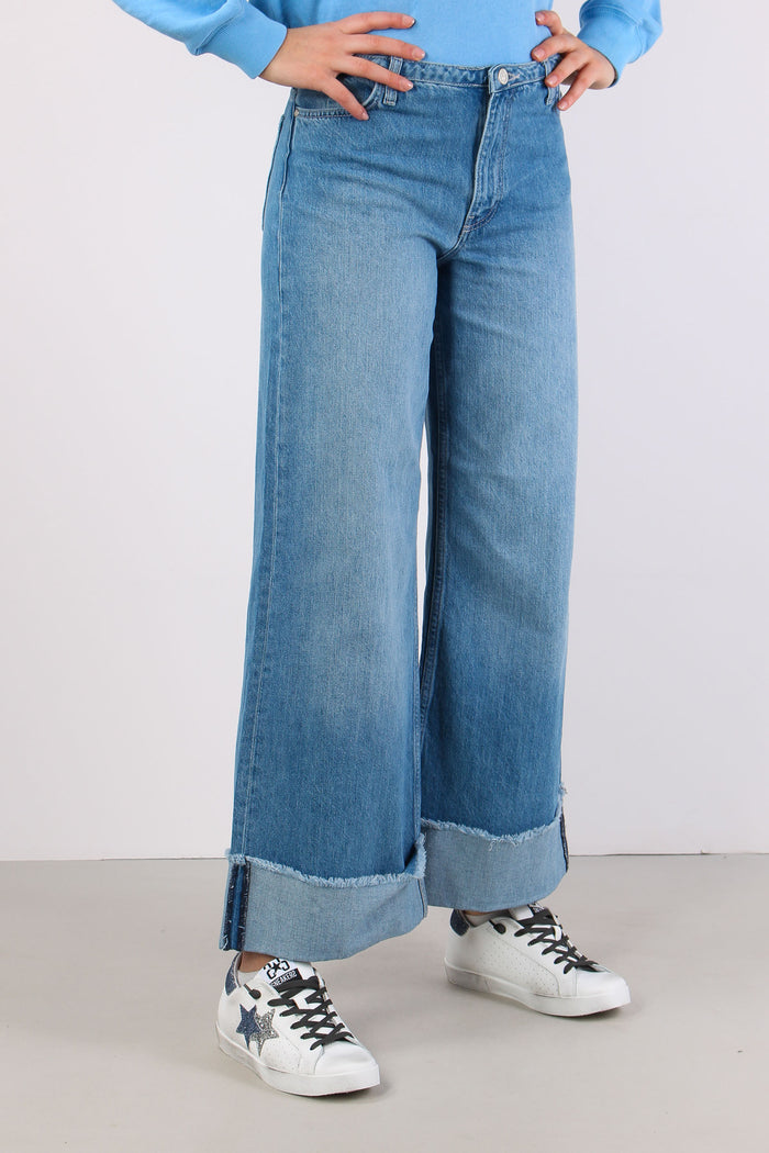 Denim Maxi Risvolto Cinta Bassa Denim Medio-5