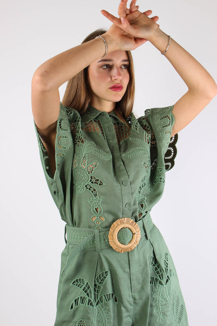 Camicia Lino Ricamo Verde-10