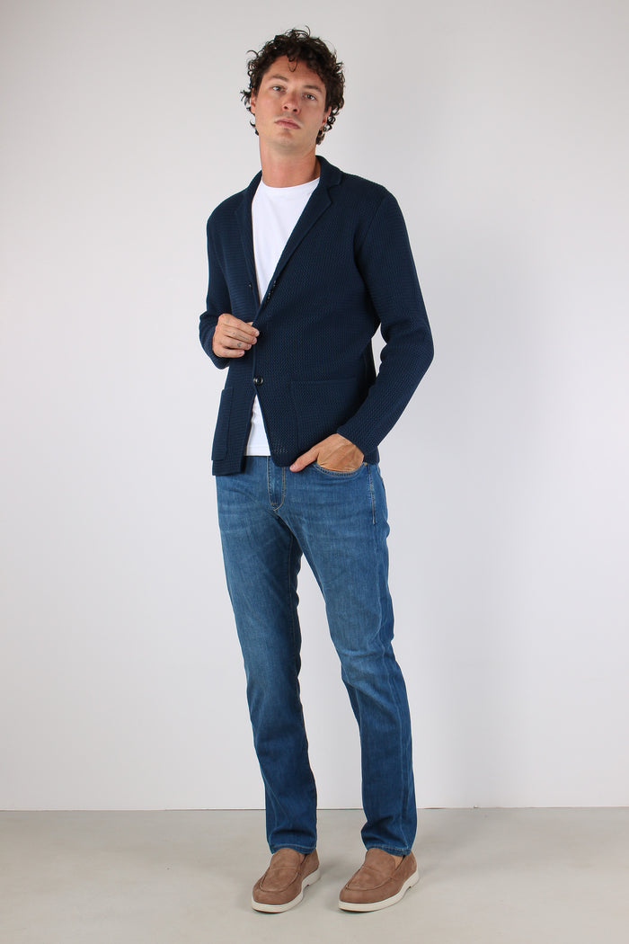 Cardigan Tessuto Lavorato Blu-6