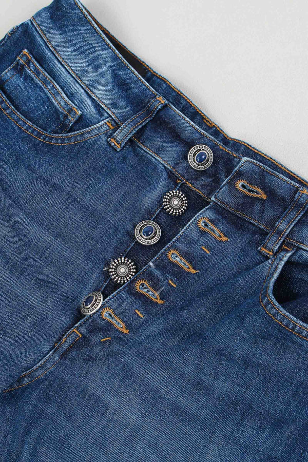 Koons Denim Micro Rotture Bottone Gioiello Denim Medio-2