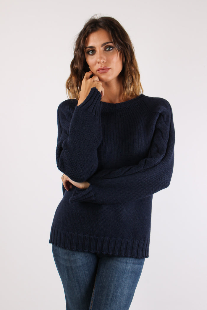 Maglia Treccia Manica 100%lana Blu-6