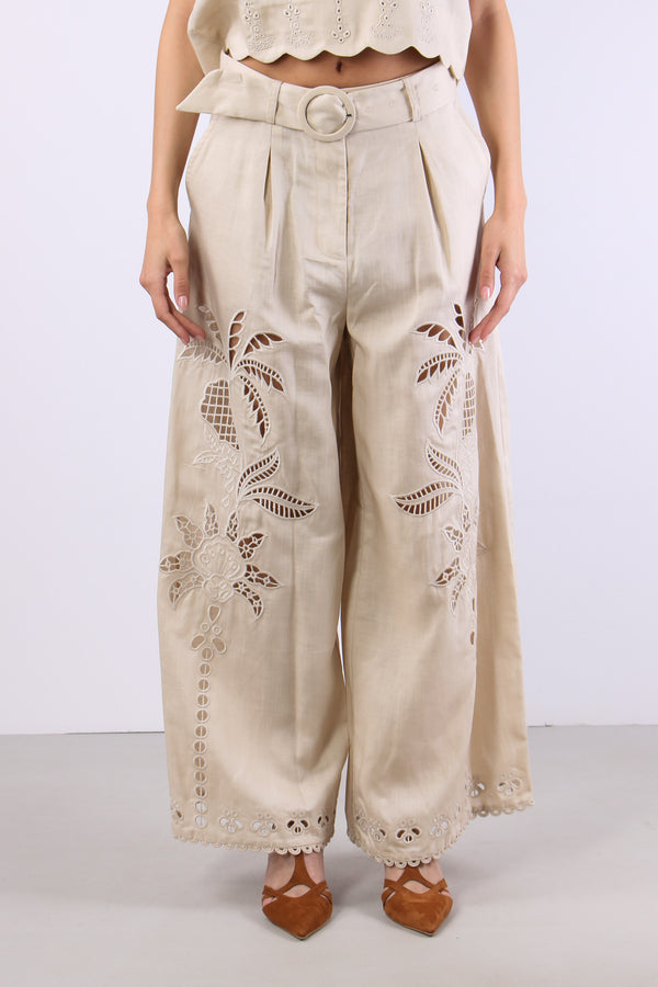 Pantalone Lino Palazzo Pences Ecru-2