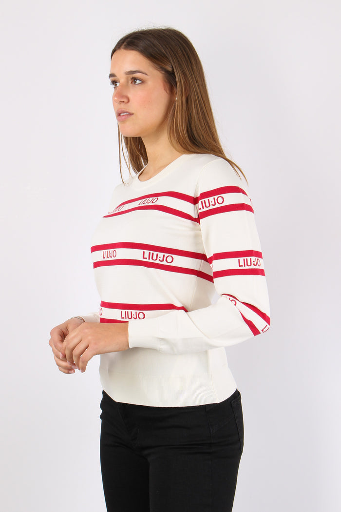 Maglia Ml Girocollo Riga Bianco/ciliegia-3