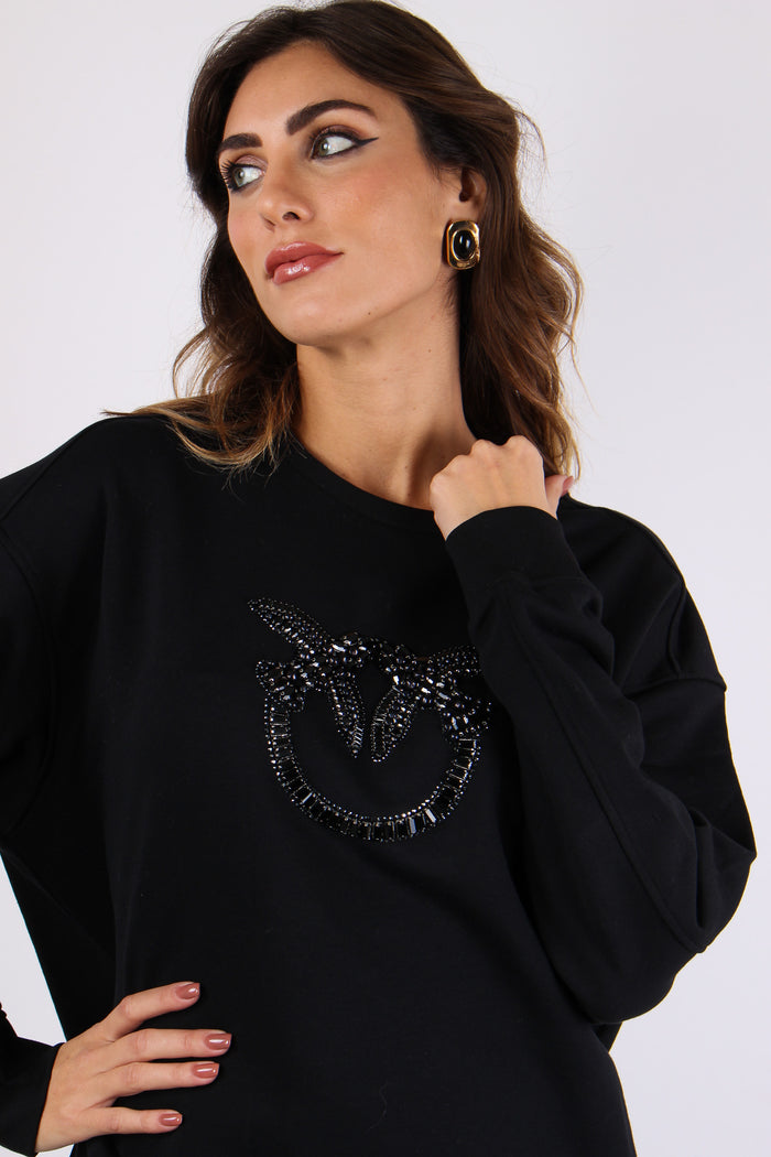 Nelly Felpa Logo Strass Nero Limousine-7