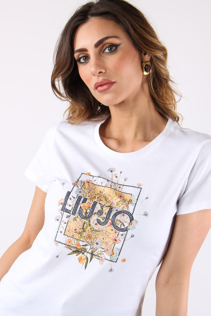 T-shirt Slim Fantasia Fiori Bianco/foulard-3